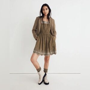 Madewell Embroidered Corduroy Square-Neck Mini Dress